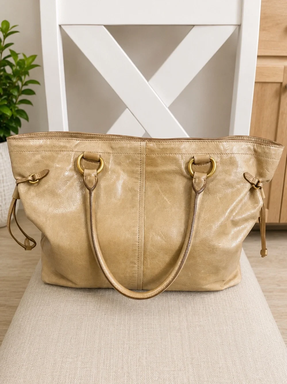 Prada Vitello Shine Distressed Leather Tote Handbag